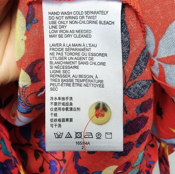 Anthropologie Maeve Vibrant Floral Lemon Print Red Button Up Women Shirt Size 2 - Picture 7 of 9